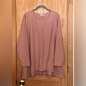 LOGO by Lori Goldstein Rose Taupe Waffle Knit Top (Without Lace at Hem)